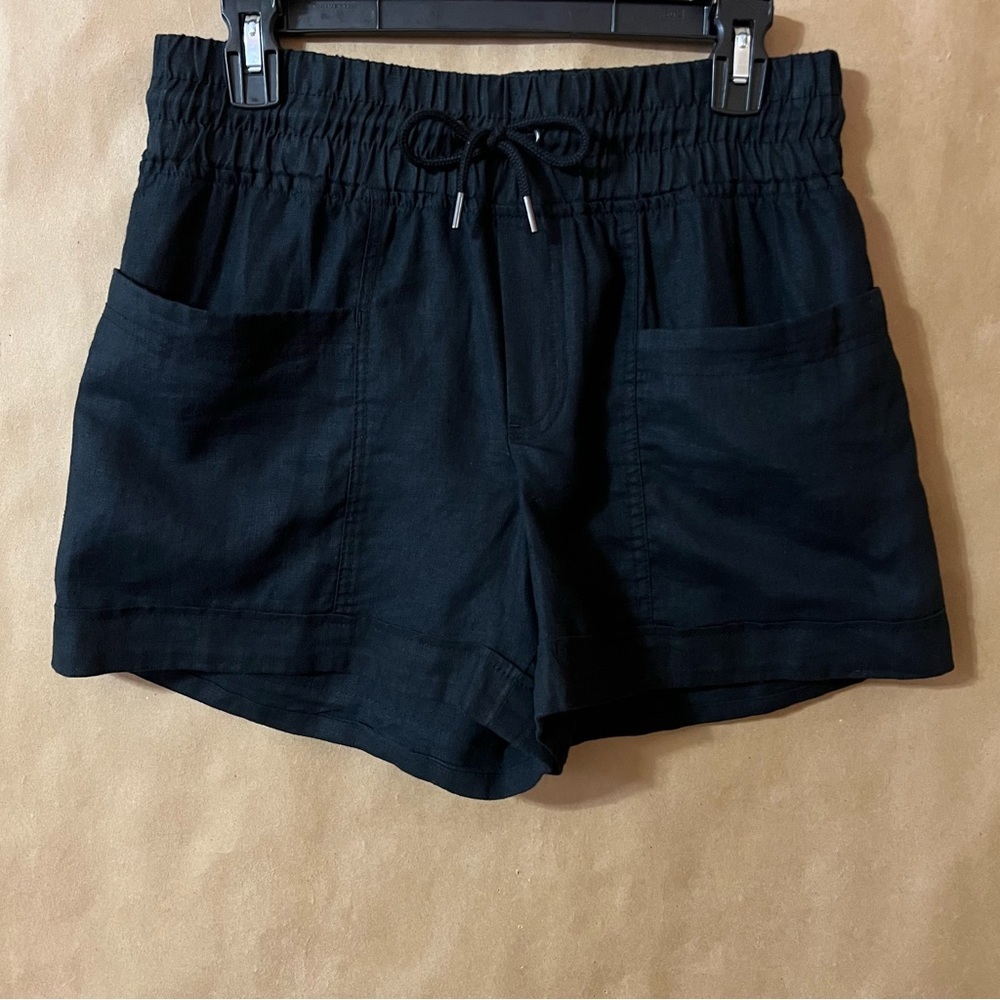 Athleta | Cabo Linen 4" Short High Rise Pull-On Pocket Shorts Black Size 4